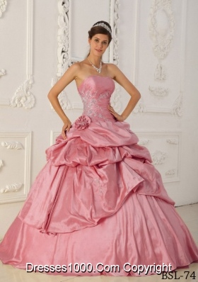 Watermelon Dresses For Quinceaneras with Princess Strapless Pick- ups and Beading