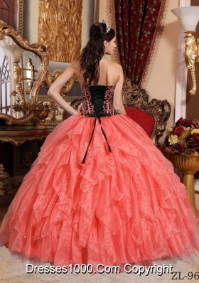 Watermelon Red Ball Gown Sweetheart Embroidery with Beading Quinceanera Dresses Gowns