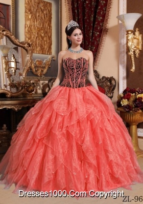 Watermelon Red Ball Gown Sweetheart Embroidery with Beading Quinceanera Dresses Gowns