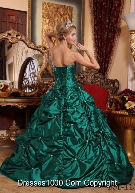 Turquois A-line Strapless Taffeta Sweet 15 Dresses with Beading