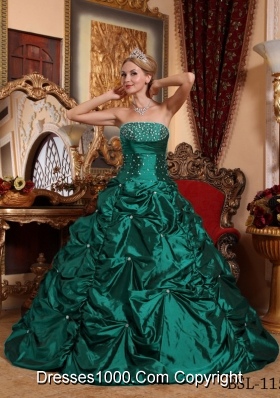 Turquois A-line Strapless Taffeta Sweet 15 Dresses with Beading