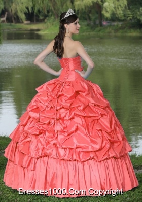 Beautiful Watermelon For Clearance Quinceanera Dress With Strapless Pick-ups