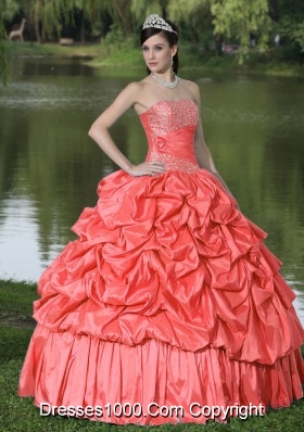 Beautiful Watermelon For Clearance Quinceanera Dress With Strapless Pick-ups