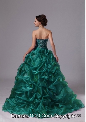 Custom Made Embroidery and Pick-ups Sweep Train For Turquoise Quinceanera Dress