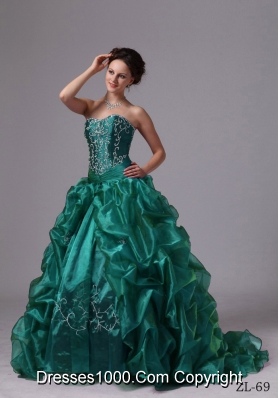 Custom Made Embroidery and Pick-ups Sweep Train For Turquoise Quinceanera Dress