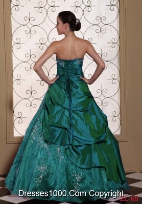 Modest Taffeta and Organza Turquoise Embroidery  Dresses For Quinceaneras