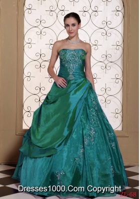 Modest Taffeta and Organza Turquoise Embroidery  Dresses For Quinceaneras