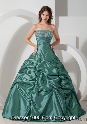 Princess Strapless Taffeta Sweet 15 Dresses with Beading and Pick-ups