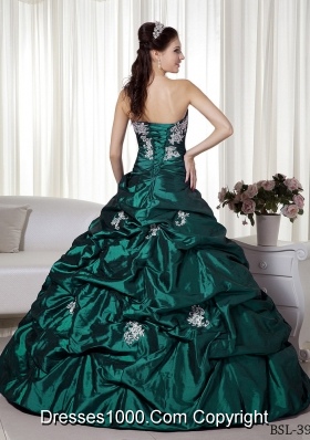 Princess Strapless Taffeta Turquoise Quinceanera Dresses with Appliques