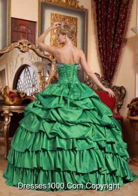 Strapless Taffeta Appliques and Pick-ups Turquoise Sweet 16 Dresses