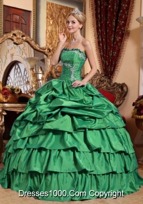 Strapless Taffeta Appliques and Pick-ups Turquoise Sweet 16 Dresses