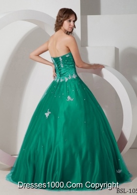 Strapless Turquoise Quinceanera Dresses with Appliques and Beading