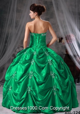 Strapless Turquoise Quinceanera Dresses with Appliques and Pick-ups