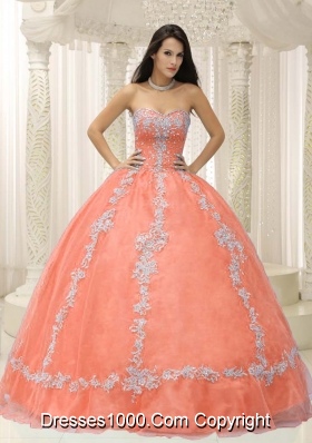 Sweetheart Appliques and Beaded Decorate For 2014 Quinceanera Dress