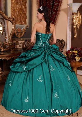 Turquoise Sweetheart Taffeta Appliques and Pick-ups Quinceanera Gown Dresses