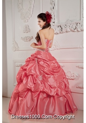 Watermelon Ball Gown Strapless Beading and Pick-ups 2014 New Dresses For Quinceaneras