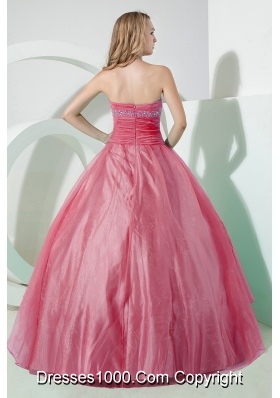 Watermelon Strapless Beading and Embroidery Dresses For a Quince with Appliques