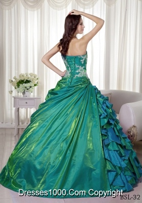 Princess Strapless Taffeta Quinceanera Dresses Gowns with Appliques and Ruffles