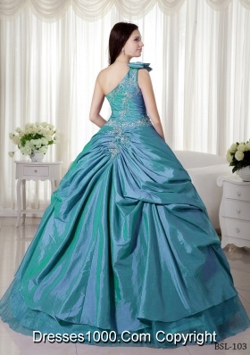 2014 Spring Puffy One Shoulder Quinceanera Dresses with Appliques