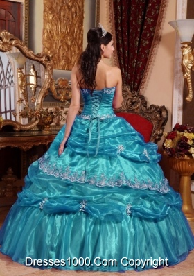 Discount Teal Ball Gown Appliques Quinceanera Dresses with Strapless