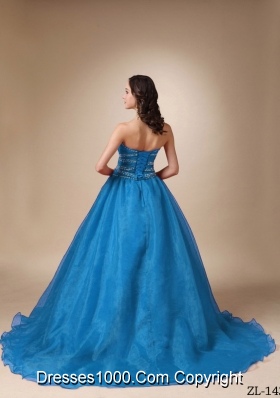 Elegant Princess Court Train Beading Organza Quinceanea Dress with Sweetheart