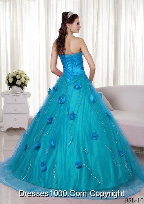 Pretty A-line Sweetheart Brush Train Quinceanera Dress with Hand Made Flowers