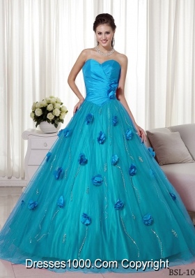 Pretty A-line Sweetheart Brush Train Quinceanera Dress with Hand Made Flowers