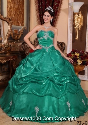 Pretty Turquoise Sweet Sixteen Dresses with Appliques Strapless