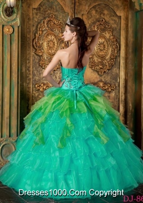 Princess Strapless Turquoise Sweet 16 Dresses with Ruffles