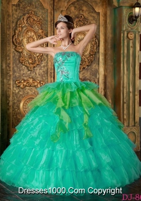 Princess Strapless Turquoise Sweet 16 Dresses with Ruffles