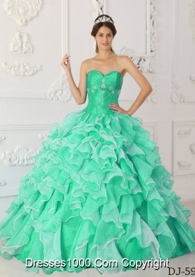 Princess Sweetheart Organza Beading and Ruffles Dresses For a Quinceanera