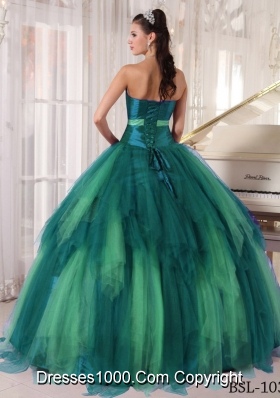 Puffy Strapless Turquoise Quincianera Dresses with Beading