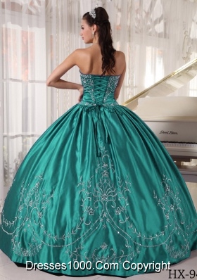 Puffy Strapless Turquoise Sweet 16 Dresses with  Embroidery