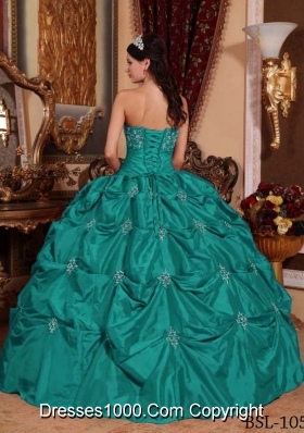 Puffy Turquoise Sweet Sixteen Dresses with Appliques Strapless