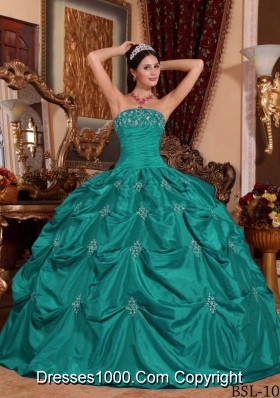 Puffy Turquoise Sweet Sixteen Dresses with Appliques Strapless