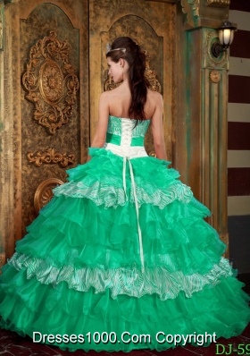 Strapless Organza and Zebra Sweet Turquoise Sixteen Dresses with Layers
