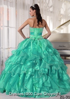 Strapless Organza Appliques Sweet 15 Dresses with Ruffles and Appliques