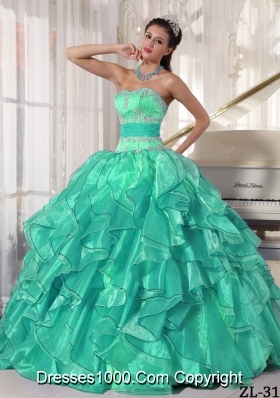 Strapless Organza Appliques Sweet 15 Dresses with Ruffles and Appliques