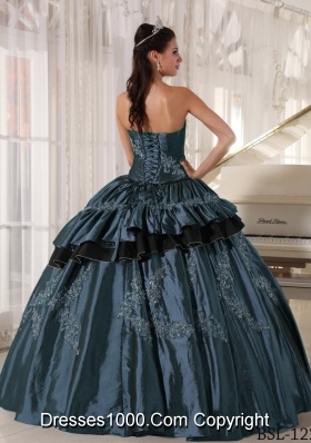 Strapless Taffeta Quinceaneras Dress with Beading and Embroidery