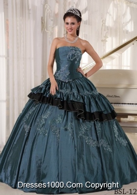 Strapless Taffeta Quinceaneras Dress with Beading and Embroidery