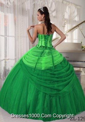 Strapless Tulle Quinceanera Gown Dresses with Hand Made Flowers