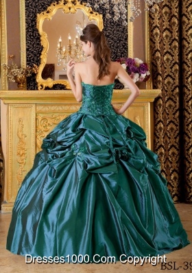 Strapless Turquoise Quinceanera Dress with Appliques and Flowers