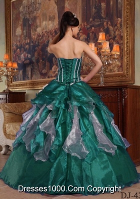 Sweetheart Organza Turquoise Quinceanera Dresses with Beading