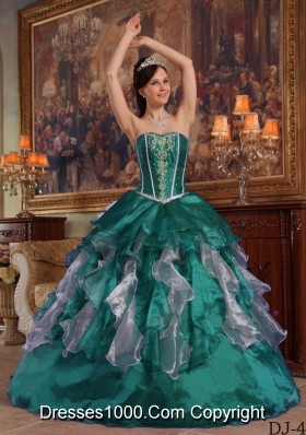 Sweetheart Organza Turquoise Quinceanera Dresses with Beading