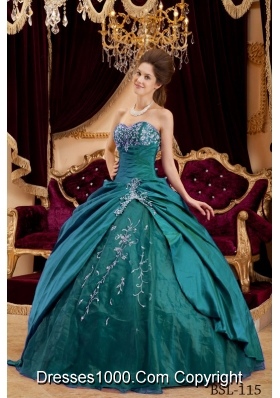 Sweetheart Taffeta and Tulle Turquoise Quinceanera Dresses with Appliques