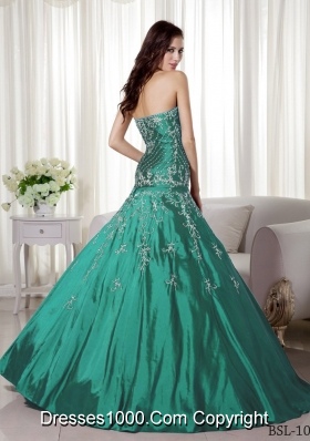 Sweetheart Taffeta Turquoise Quinceanera Dress with Beading and Embroidery