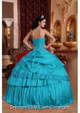 Teal Sweetheart Beading and Appliques Puffy Quinceanera Dresses