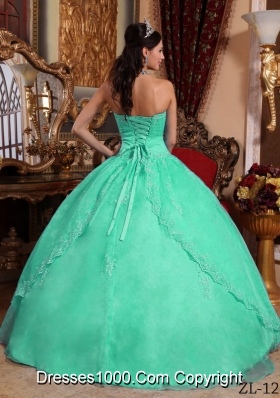 Turquoise Puffy Organza Quinceanera Gowns with Appliques