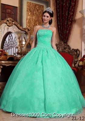 Turquoise Puffy Organza Quinceanera Gowns with Appliques