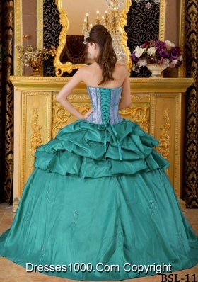 Turquoise Quinceanera Gowns Dress with Strapless Appliques and Pick-ups